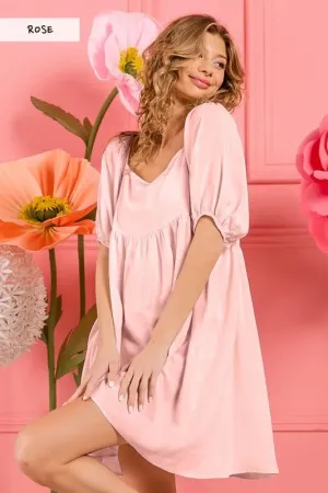 BiBi Washed Linen Tiered Midi Dress with Puff Sleeves