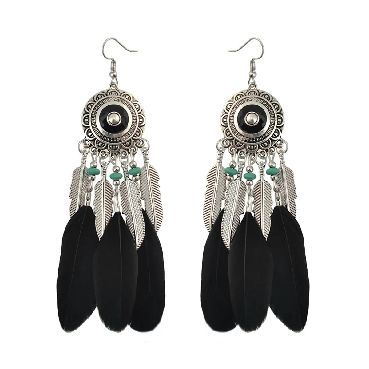 Black Feather & Silver-Plated Drop Earring