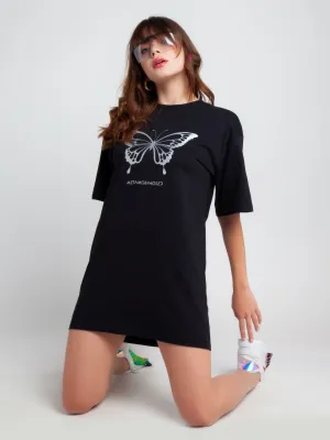 Black Printed Oversized Short Dress