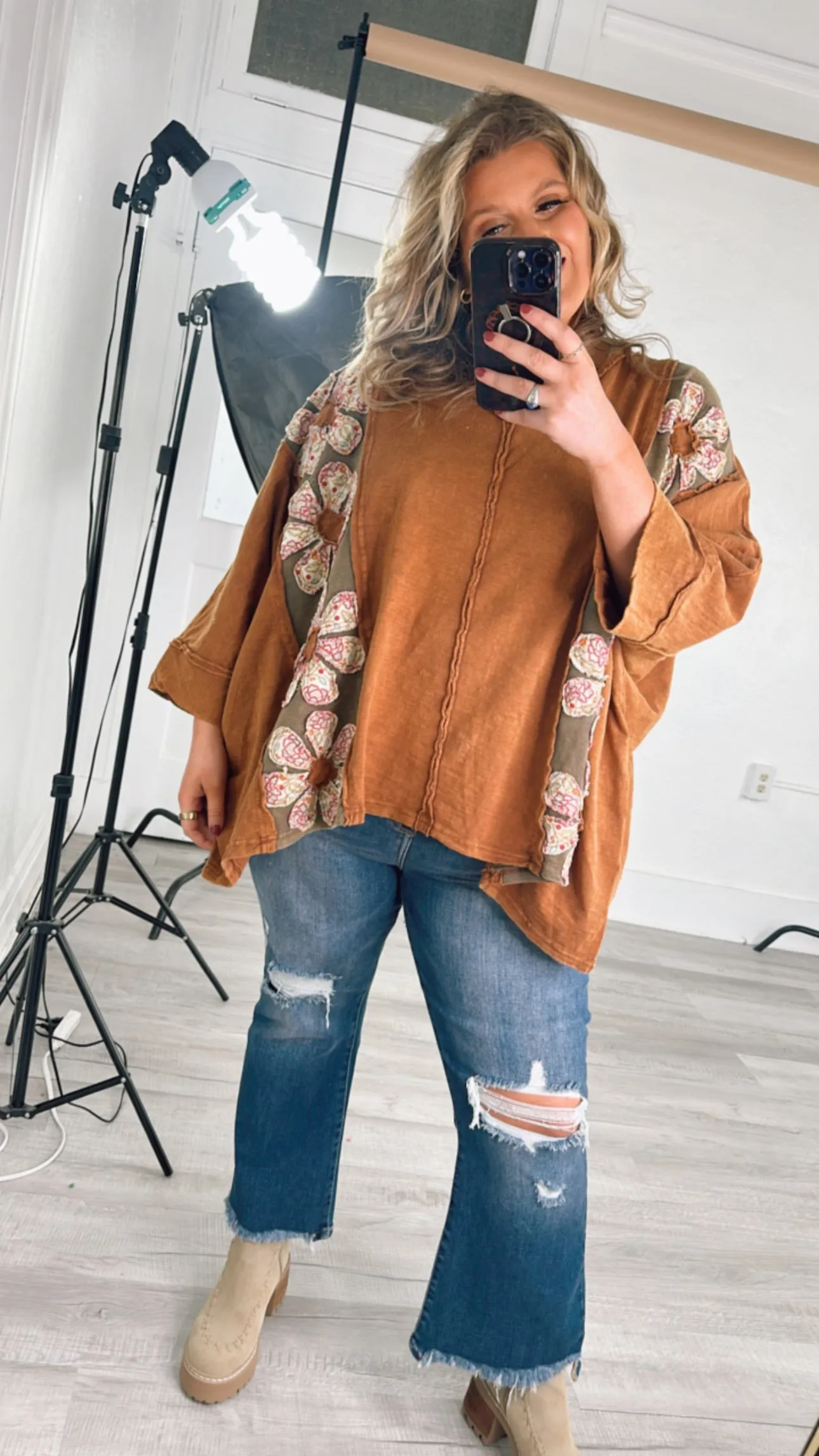 Bloom Into You Floral Boho Top, Camel