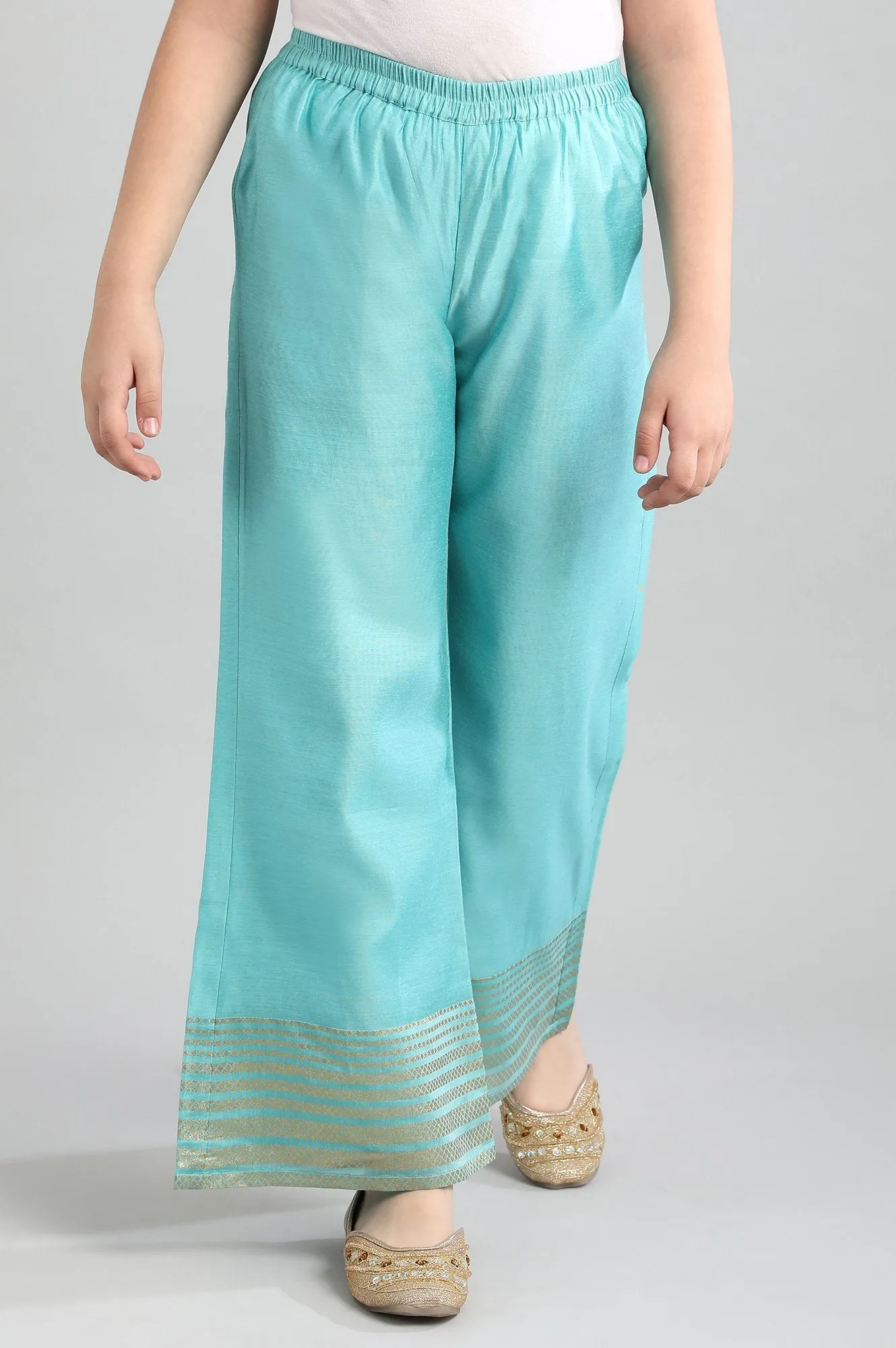 Blue Foil Print kurta-Palazzo Girls Set