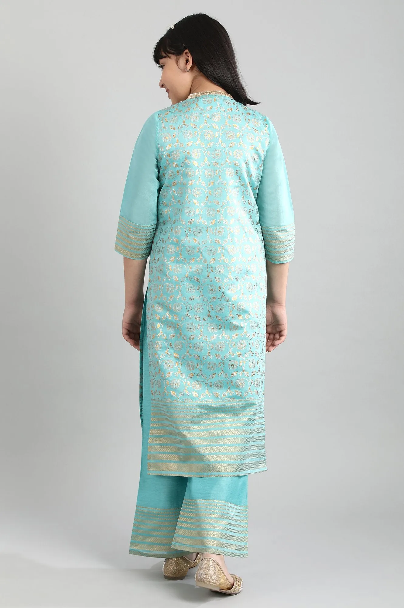 Blue Foil Print kurta-Palazzo Girls Set