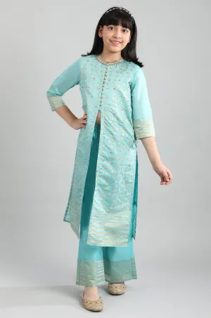Blue Foil Print kurta-Palazzo Girls Set