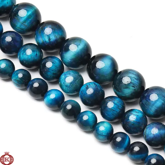 Blue Green Tiger Eye Beads Smooth Round