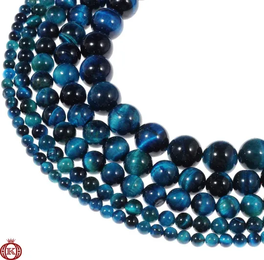 Blue Green Tiger Eye Beads Smooth Round