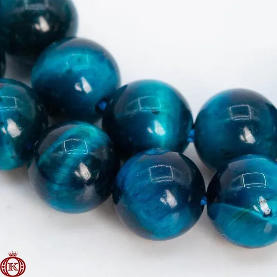 Blue Green Tiger Eye Beads Smooth Round