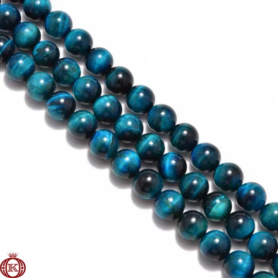 Blue Green Tiger Eye Beads Smooth Round