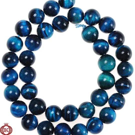 Blue Green Tiger Eye Beads Smooth Round