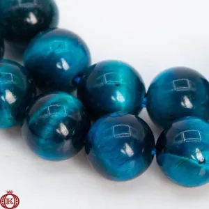 Blue Green Tiger Eye Beads Smooth Round