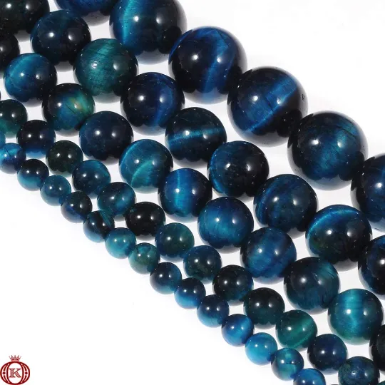 Blue Green Tiger Eye Beads Smooth Round