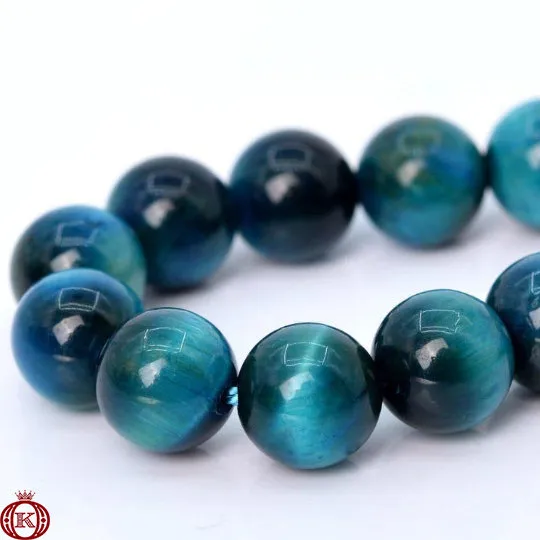 Blue Green Tiger Eye Beads Smooth Round