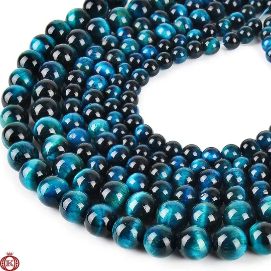 Blue Green Tiger Eye Beads Smooth Round