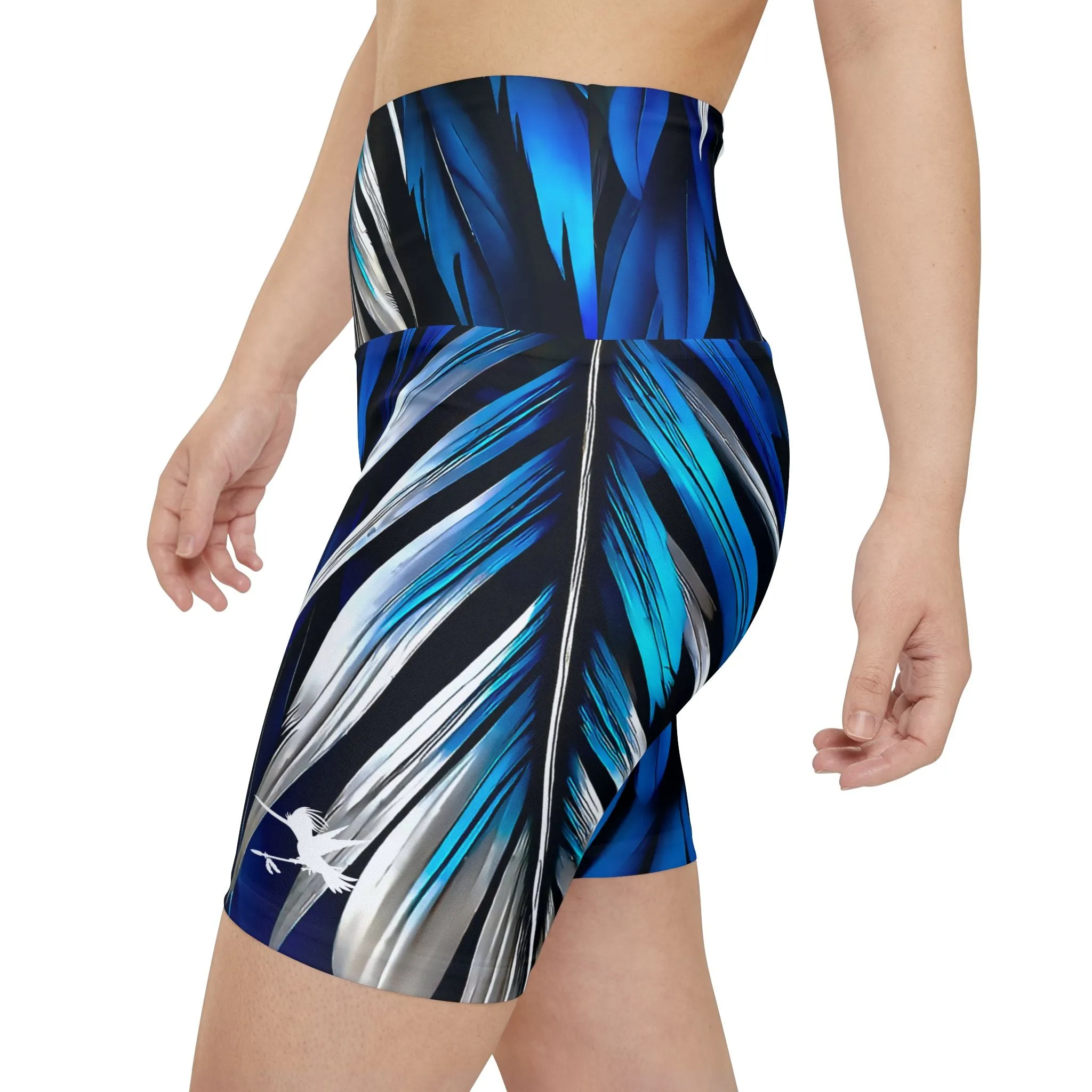 Blue White Feathers Spear Workout Shorts