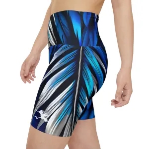 Blue White Feathers Spear Workout Shorts