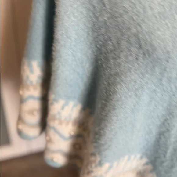 Boston Proper Plush Fair Isle Pearl Embellished Poncho Airy Blue- New