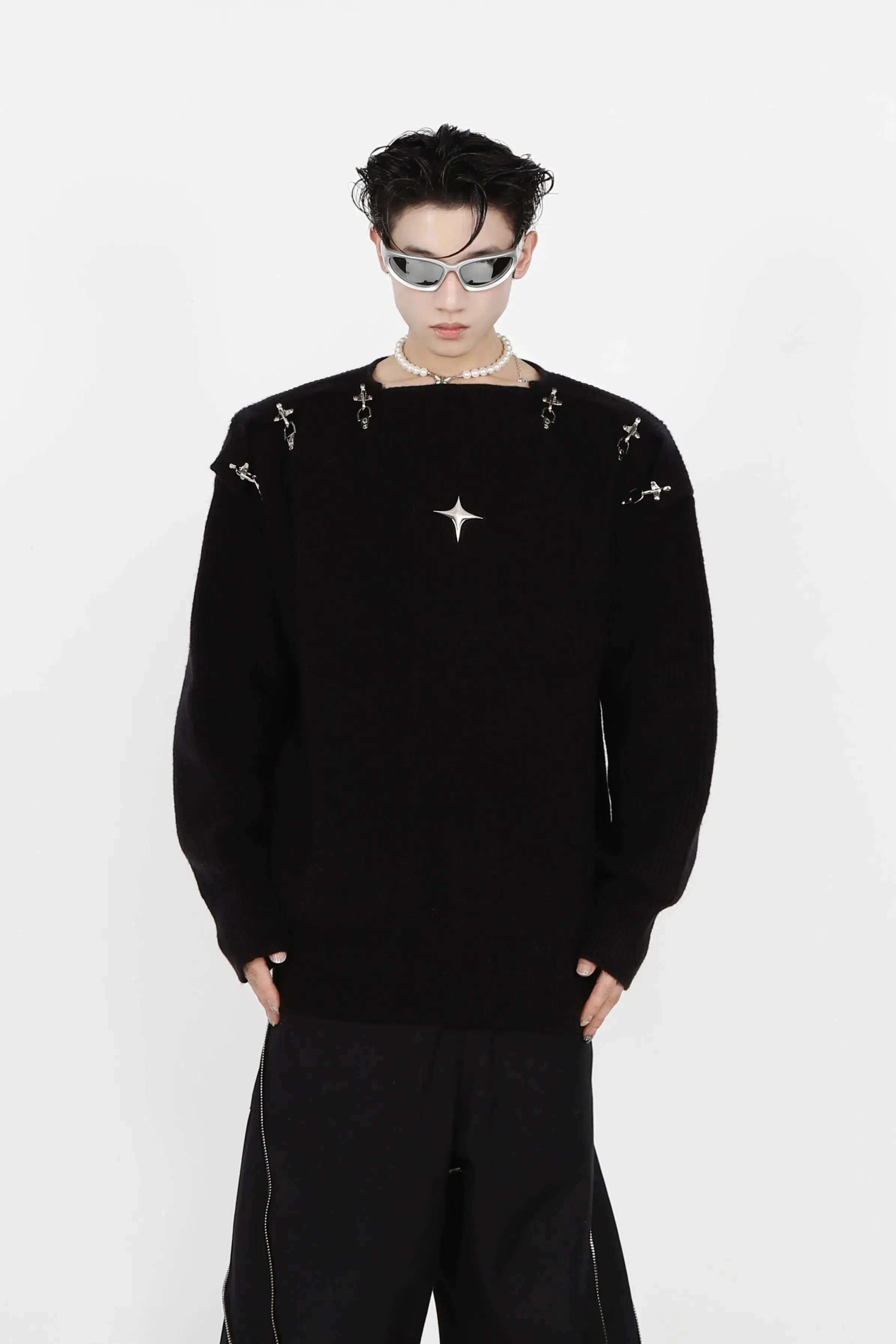Buckle Hollow Knitted Sweater