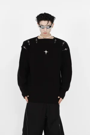 Buckle Hollow Knitted Sweater