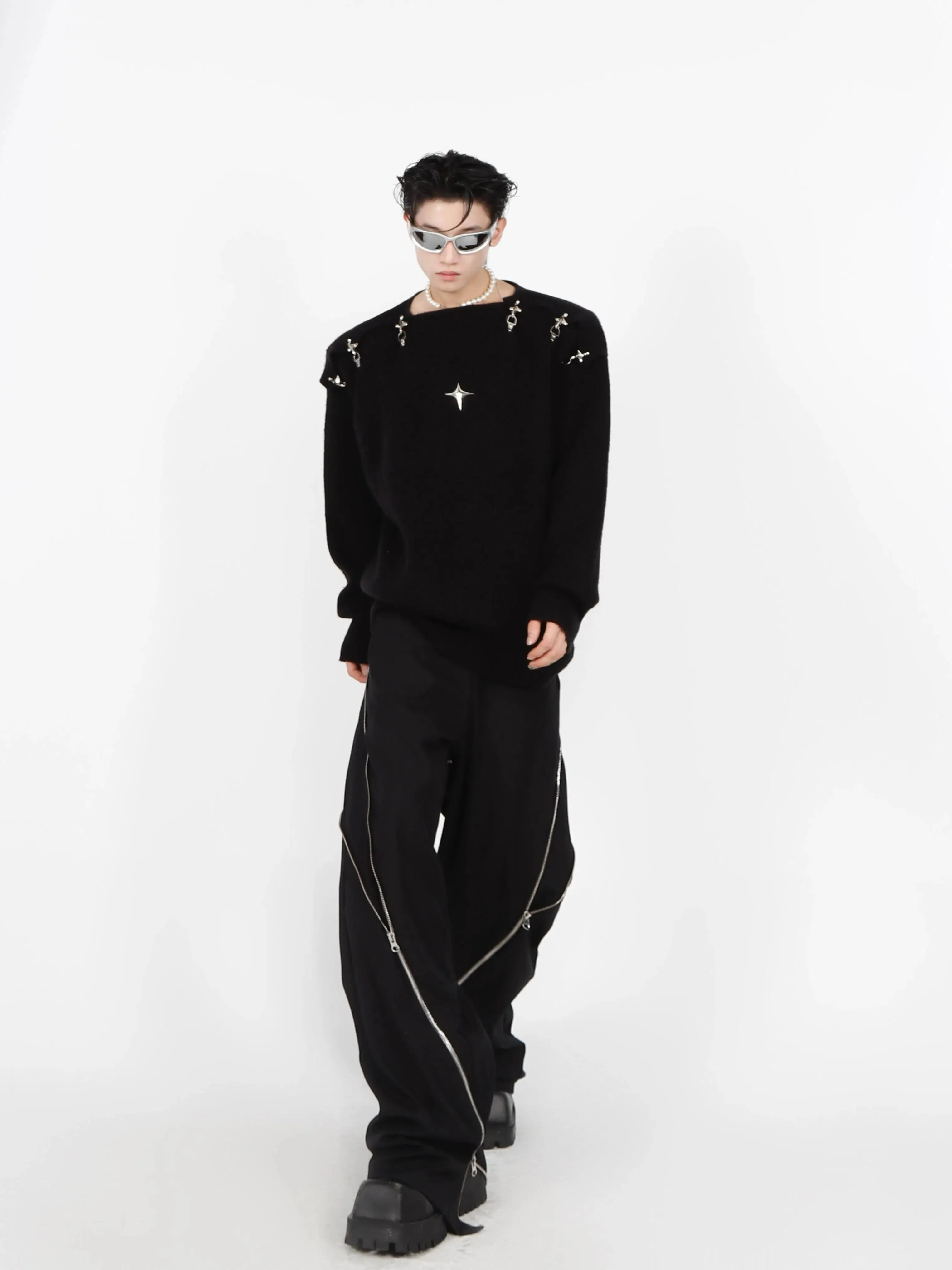 Buckle Hollow Knitted Sweater