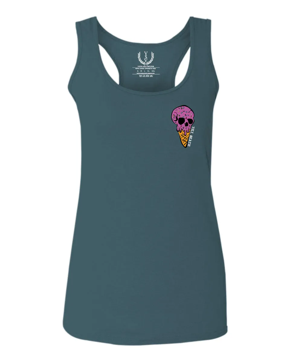 Candy Ice Cream Skull Summer Cool Graphic Till Death Obei Society  women's Tank Top sleeveless Racerback