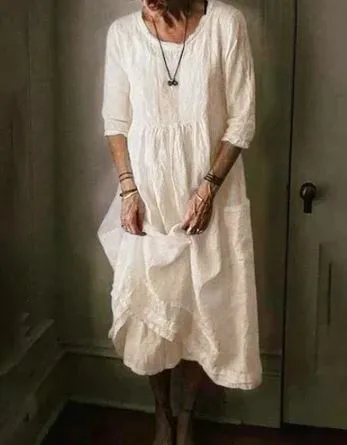 Carmine - Cotton linen oversized women's dress