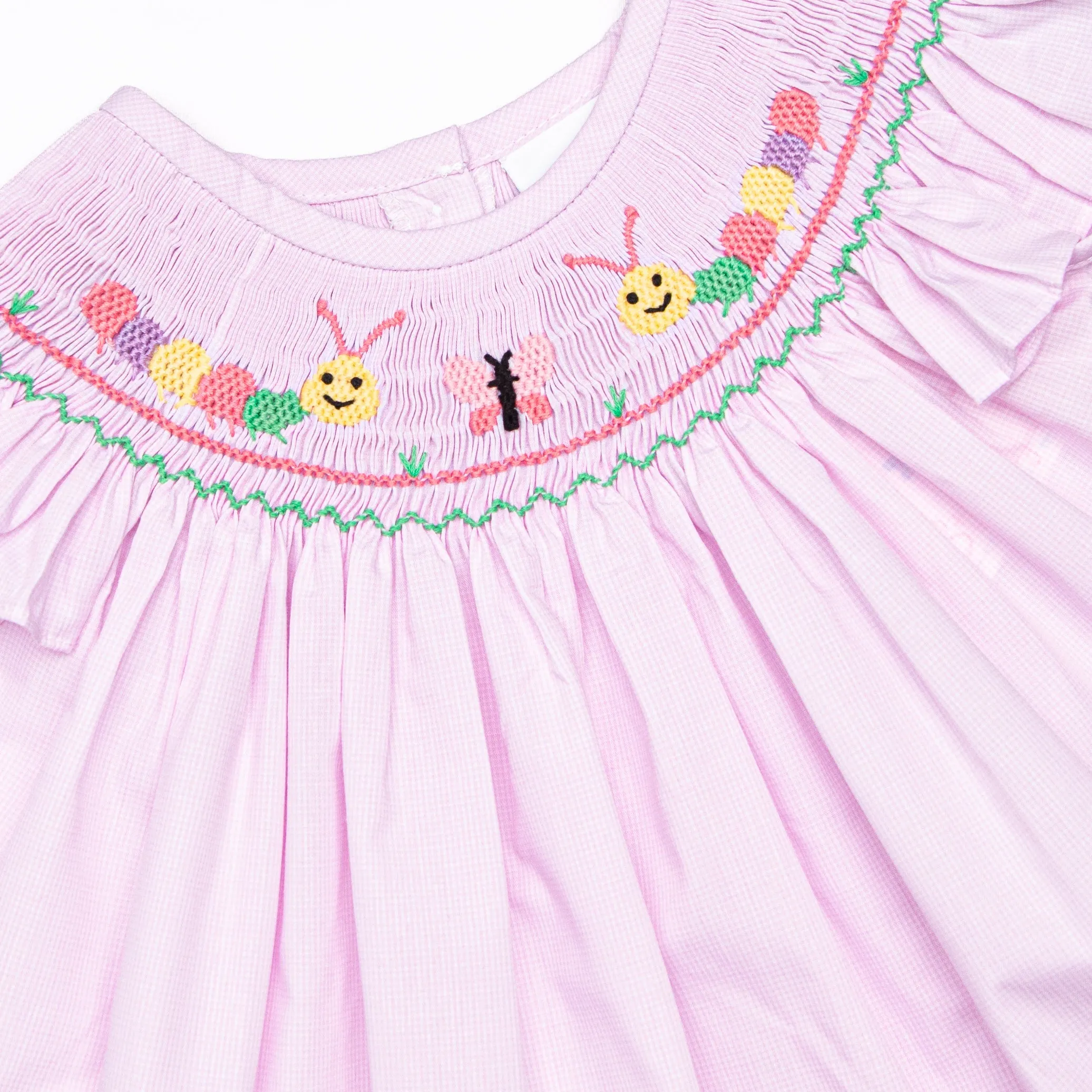 Caterpillar Cuteness Smocked Ruffle Short Set, Pink