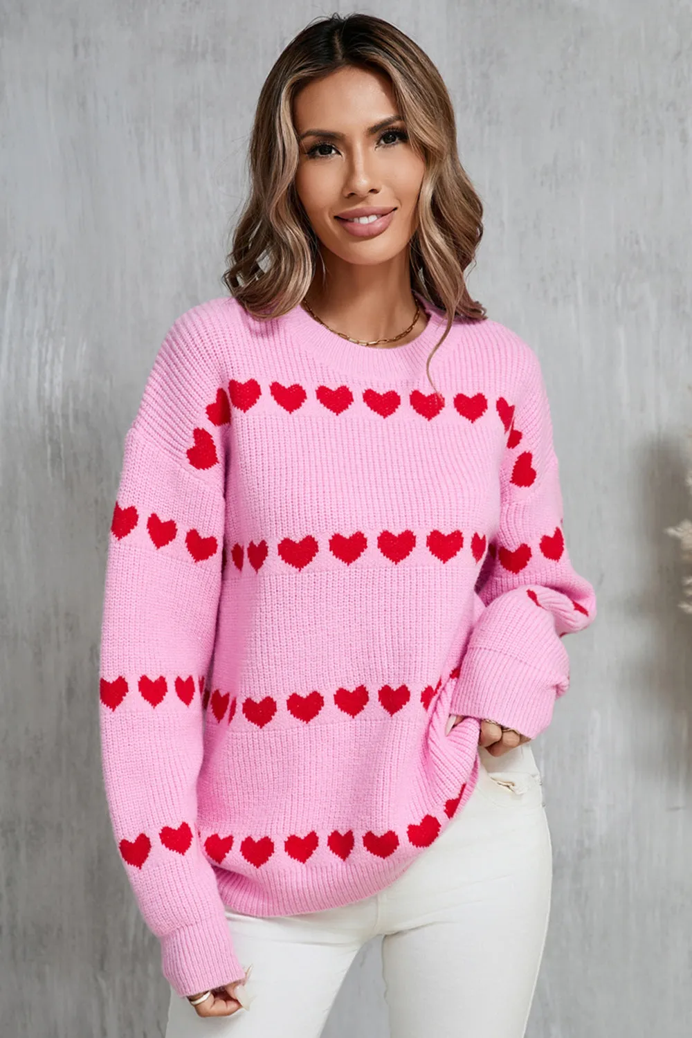 Charlie Heart Round Neck Long Sleeve Sweater