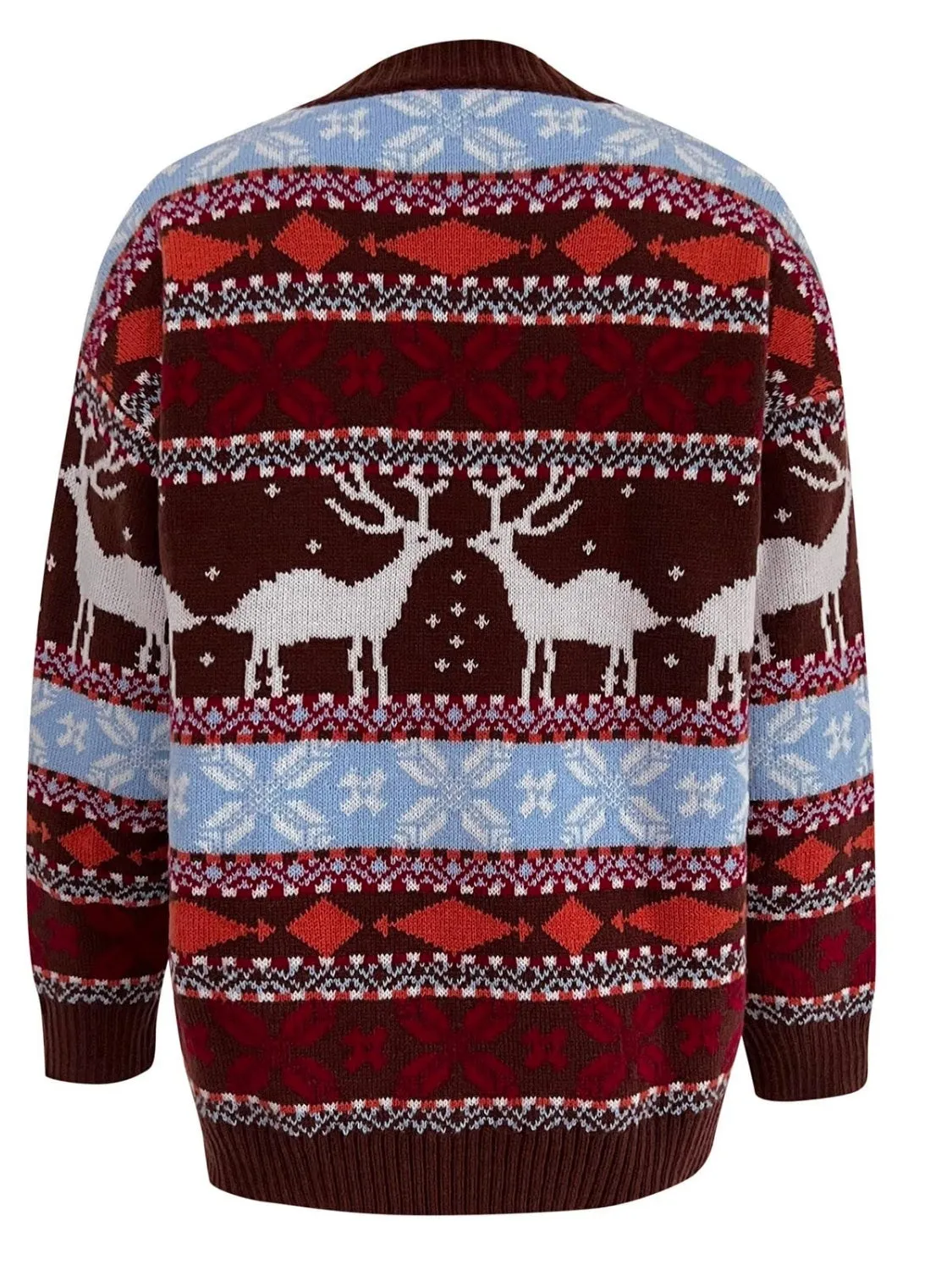 Christmas Geometric Round Neck Dropped Shoulder Sweater