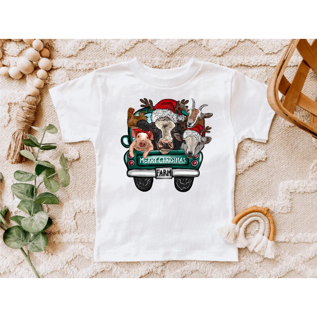 Christmas Old Truck and Farm Animals Farming Tee Shirt
