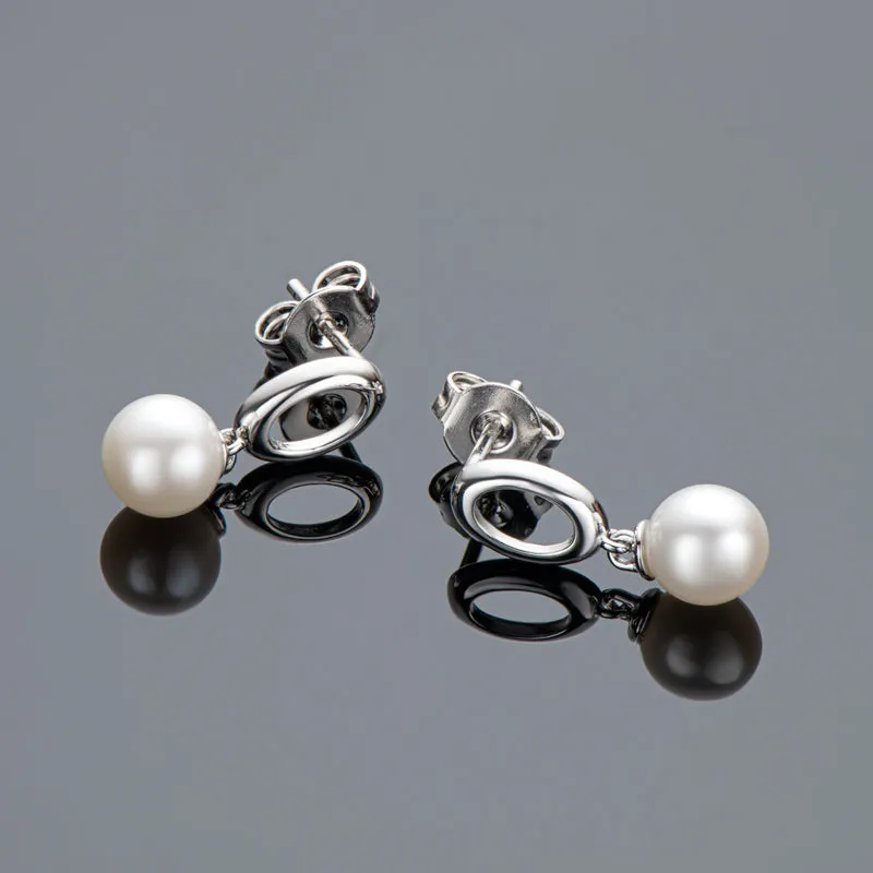 Circle Genuine Freshwater Pearl Hoop Earring