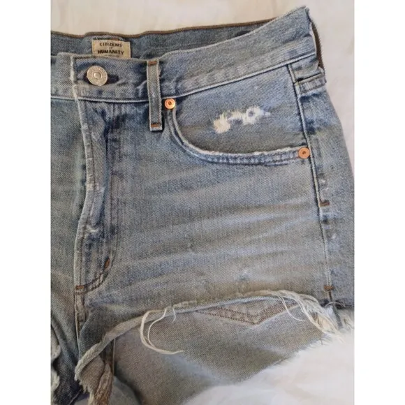 Citizens of Humanity Danielle Cut Off Denim Shorts 27 Light Wash Distressed High