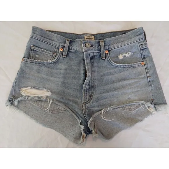 Citizens of Humanity Danielle Cut Off Denim Shorts 27 Light Wash Distressed High