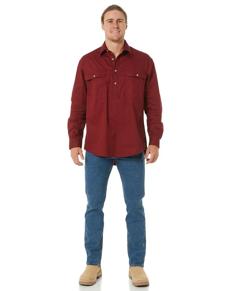 Closed Front Cotton Twill Shirt LS - Ochre