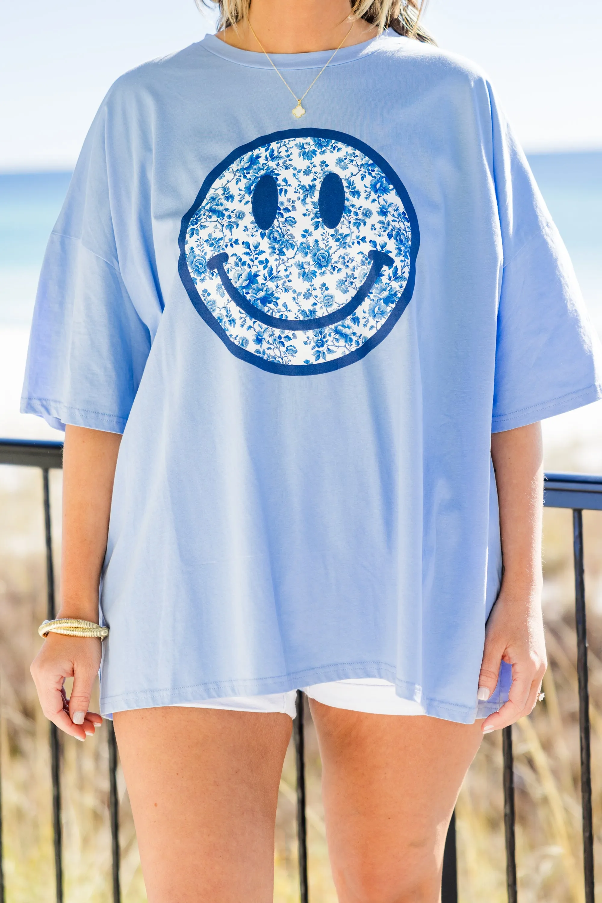 Coastal Smiles Boyfriend Tee, Spring Blue