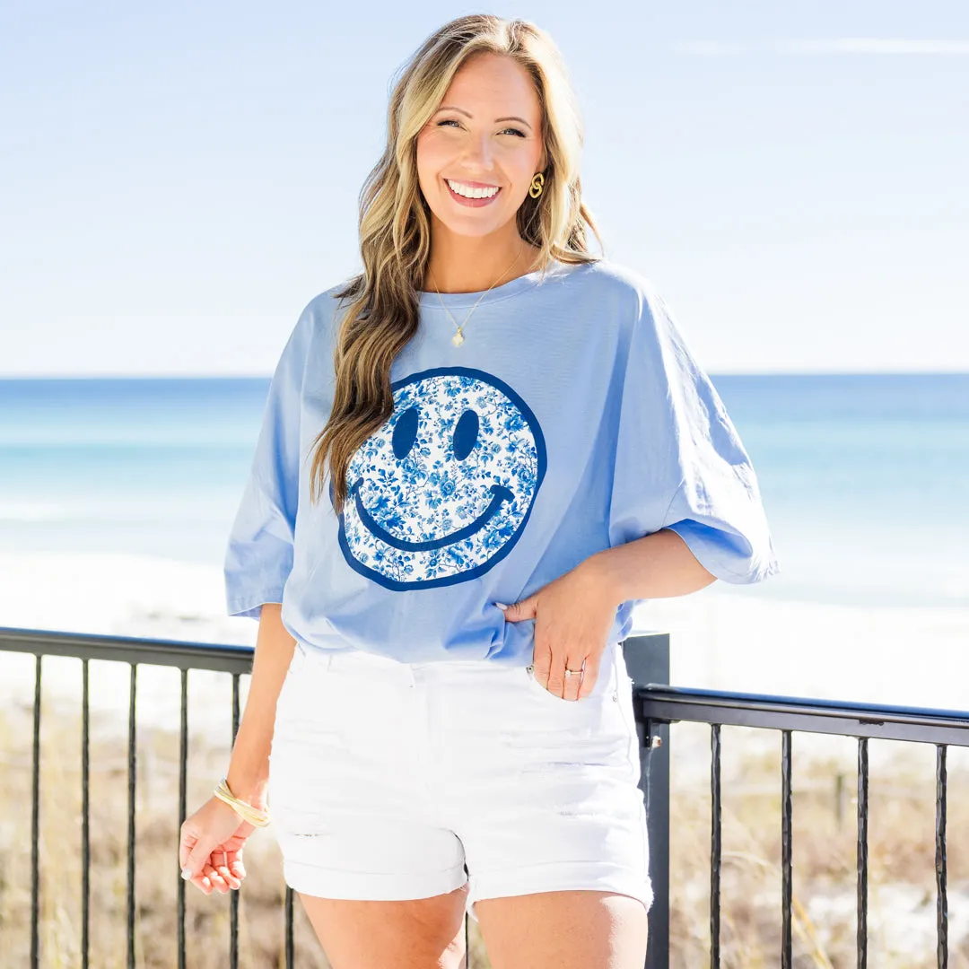 Coastal Smiles Boyfriend Tee, Spring Blue