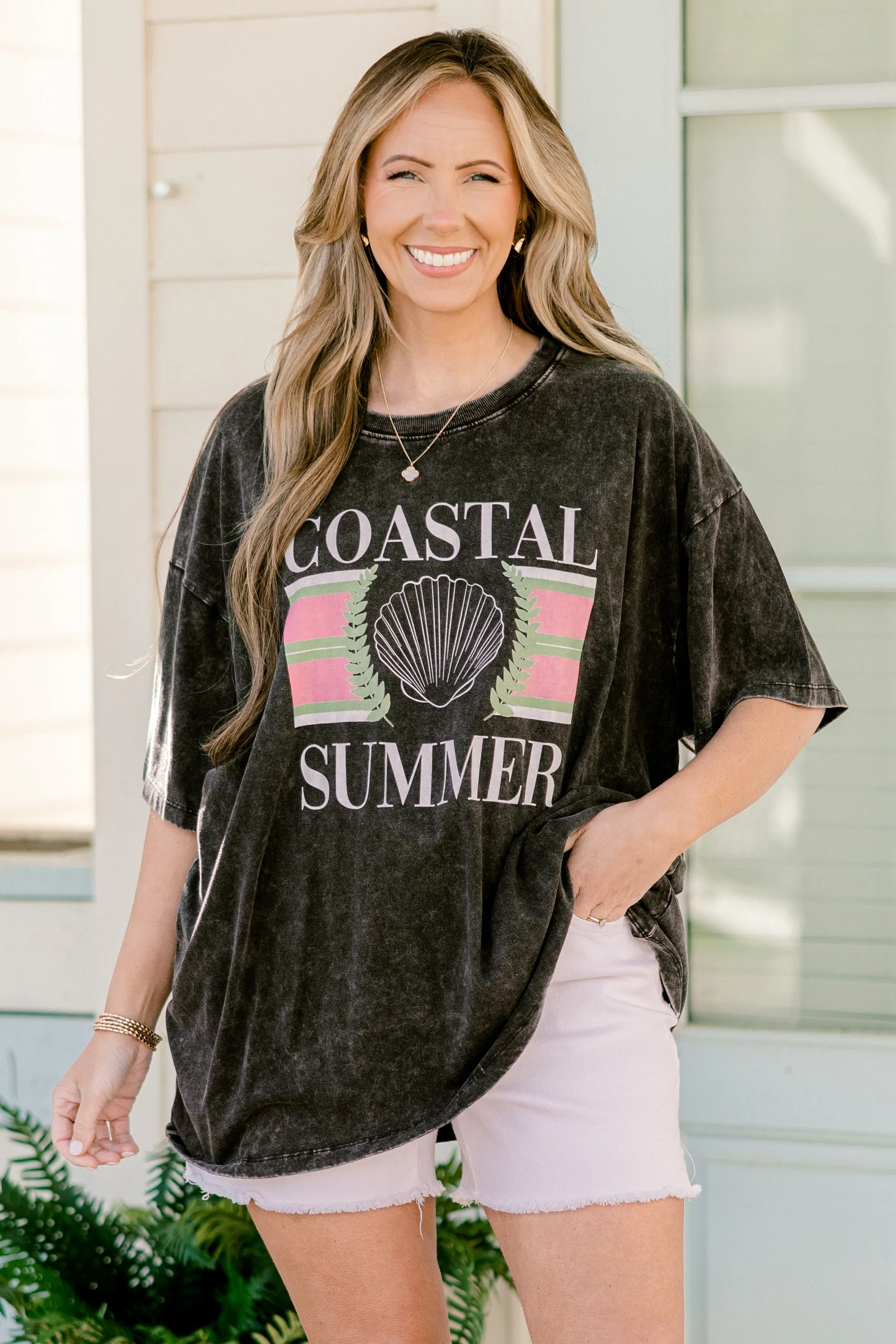 Coastal Summer Acid Wash Relaxed Tee, Ash Black