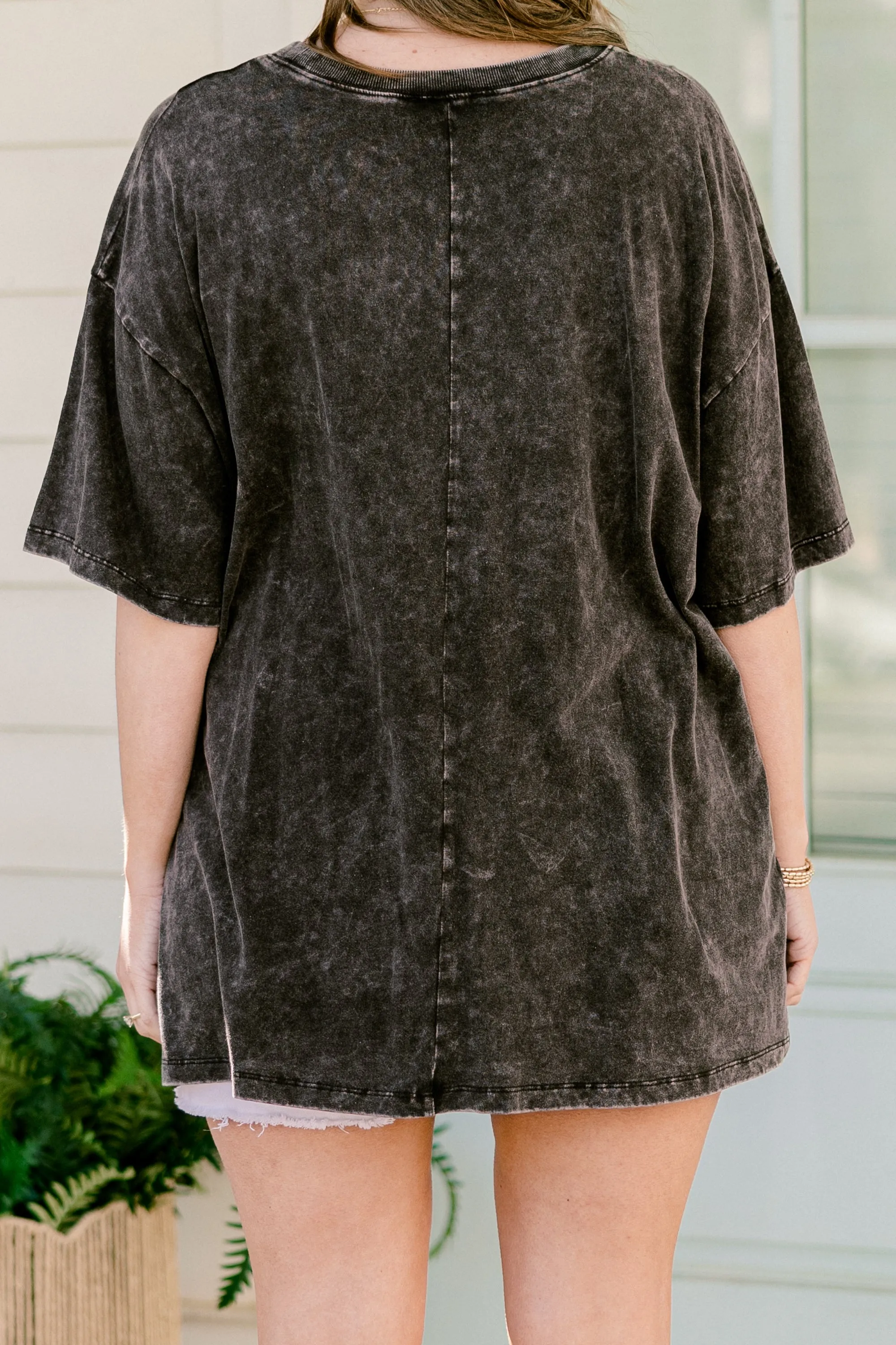 Coastal Summer Acid Wash Relaxed Tee, Ash Black