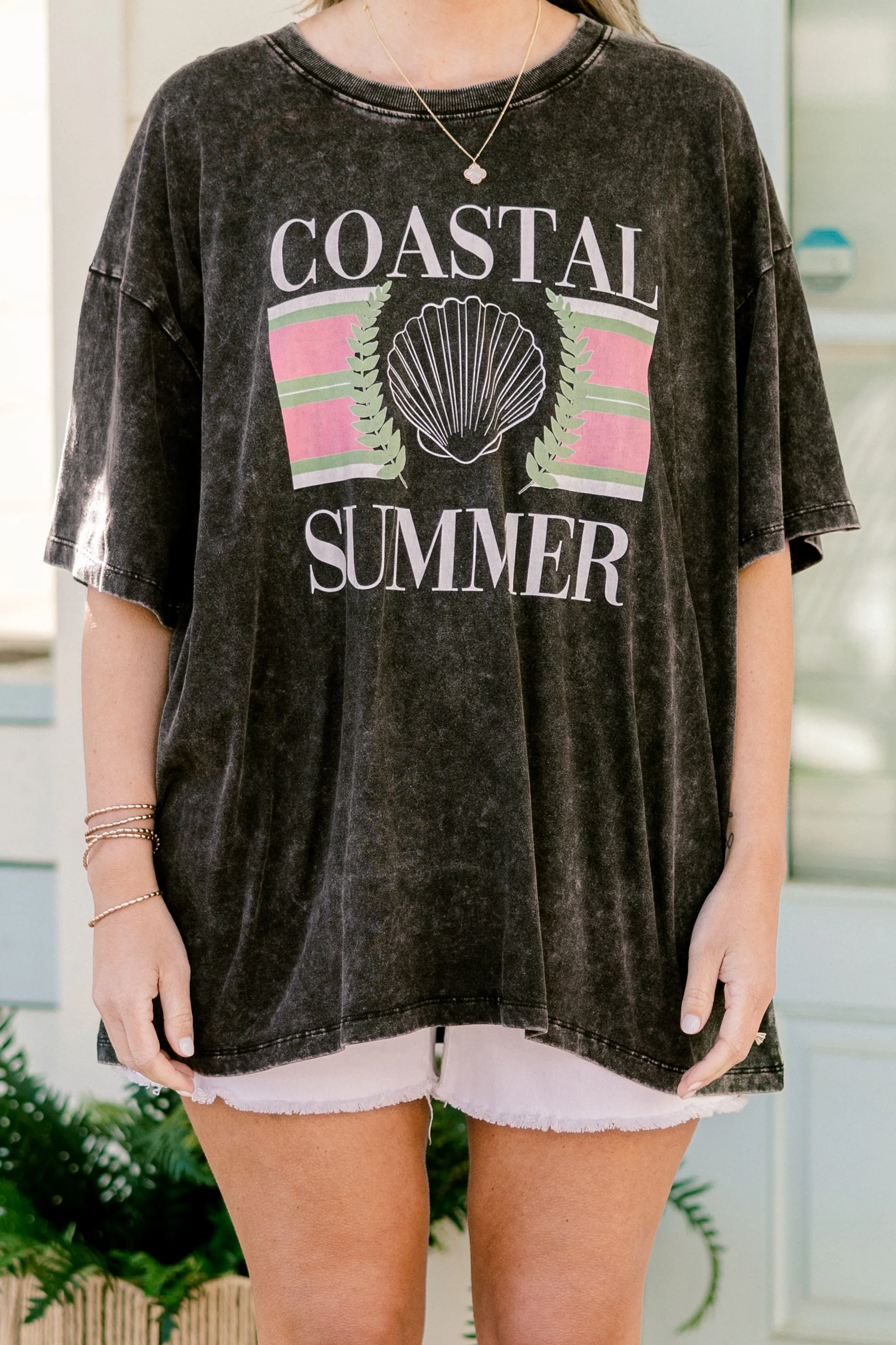 Coastal Summer Acid Wash Relaxed Tee, Ash Black