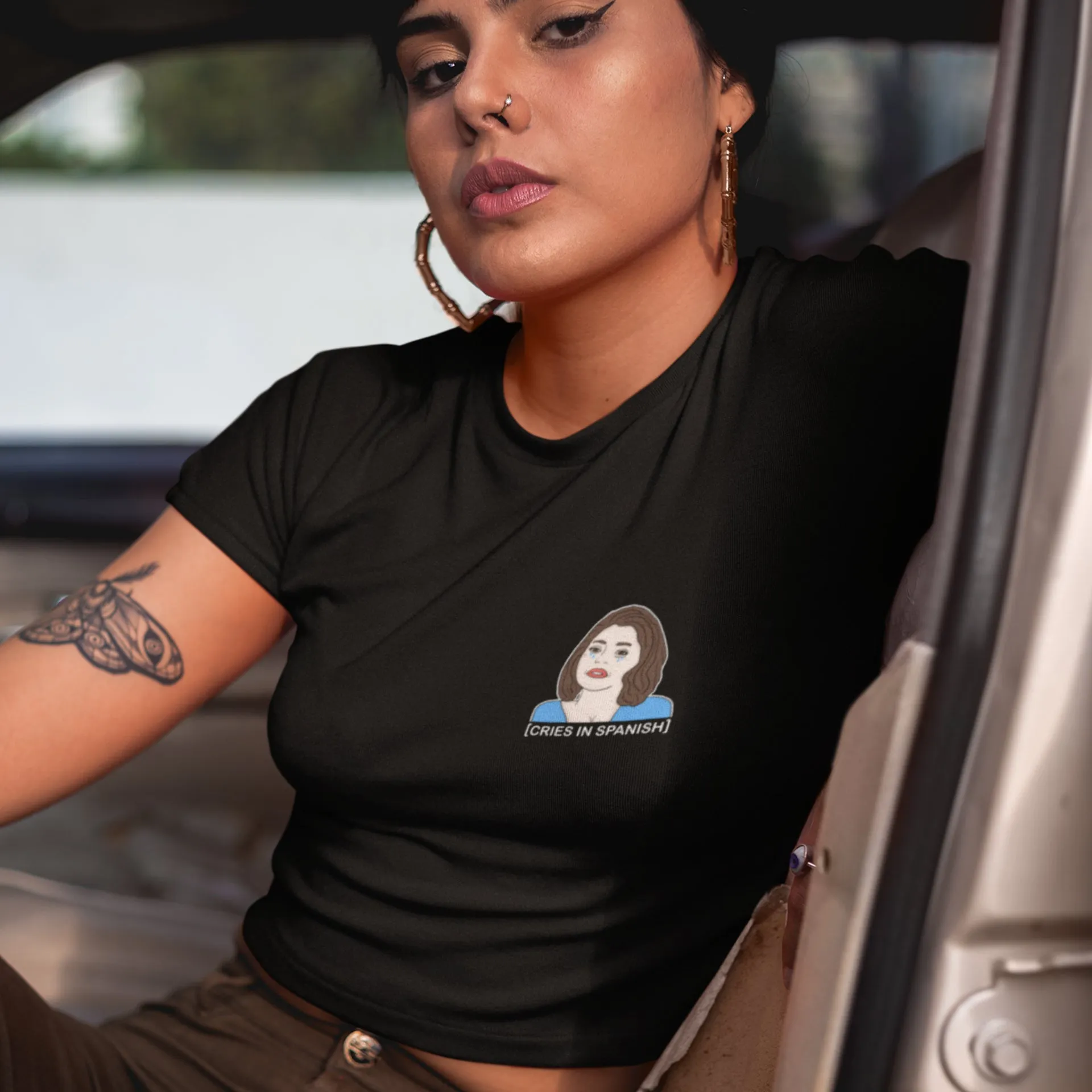 'CRIES IN SPANISH' Soraya Inspired Crop Top Shirt - Black - Premium Ring-Spun Cotton