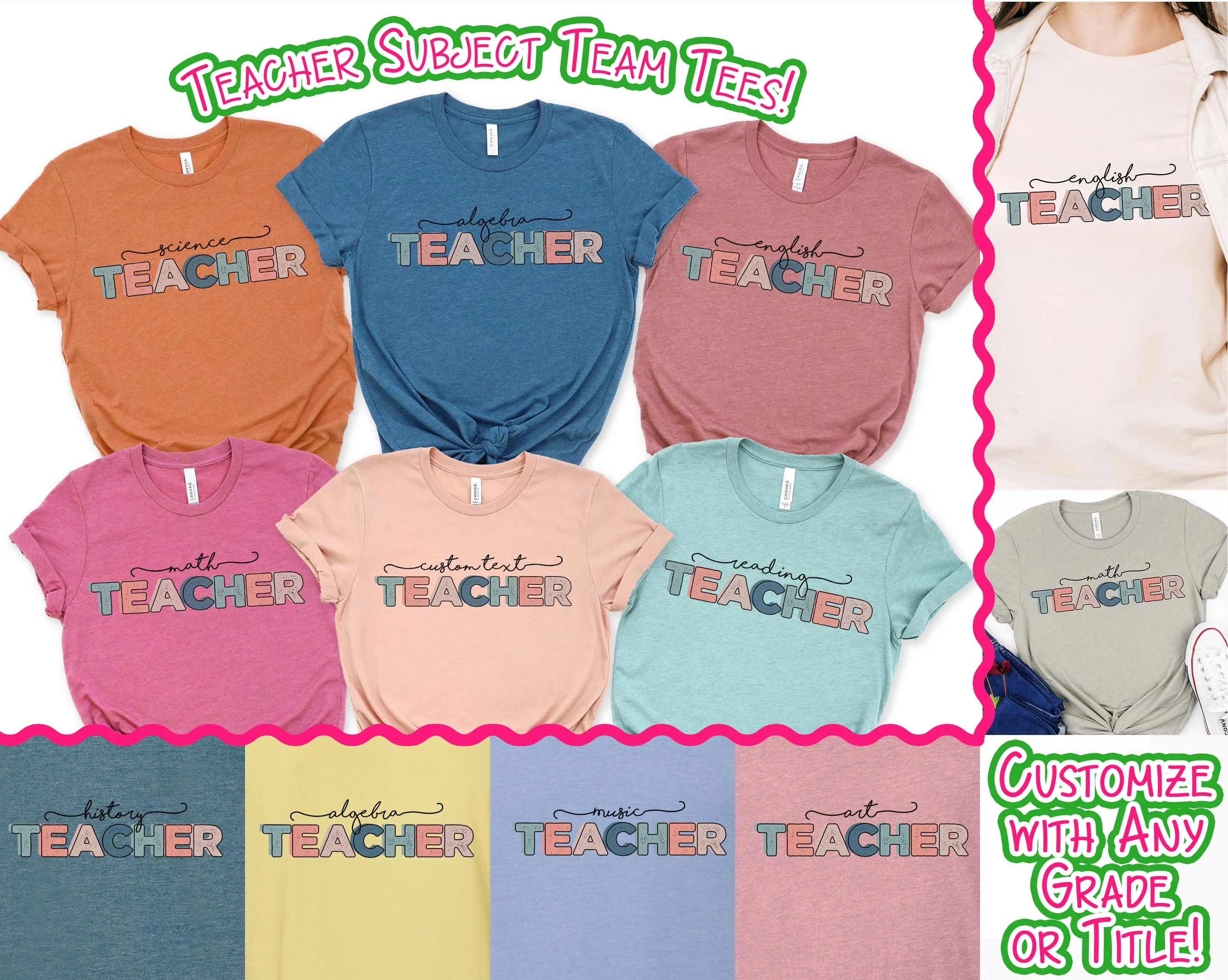 Custom Distress School Subject Teacher Tee