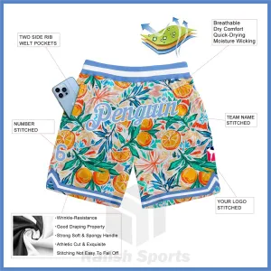 Custom White Light Blue-White 3D Pattern Design Oranges Authentic Basketball Shorts