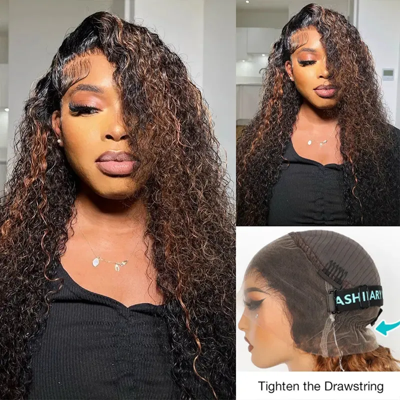 Deep Wave Dark Highlight 360 Skin Lace Cozy Invisi Strap Pre Everthing 360 Lace Frontal Glueless Install Wig