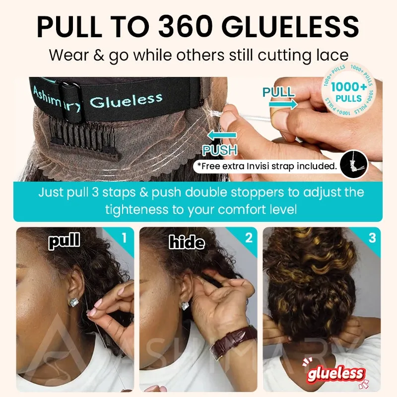Deep Wave Dark Highlight 360 Skin Lace Cozy Invisi Strap Pre Everthing 360 Lace Frontal Glueless Install Wig