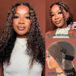Deep Wave Dark Highlight 360 Skin Lace Cozy Invisi Strap Pre Everthing 360 Lace Frontal Glueless Install Wig