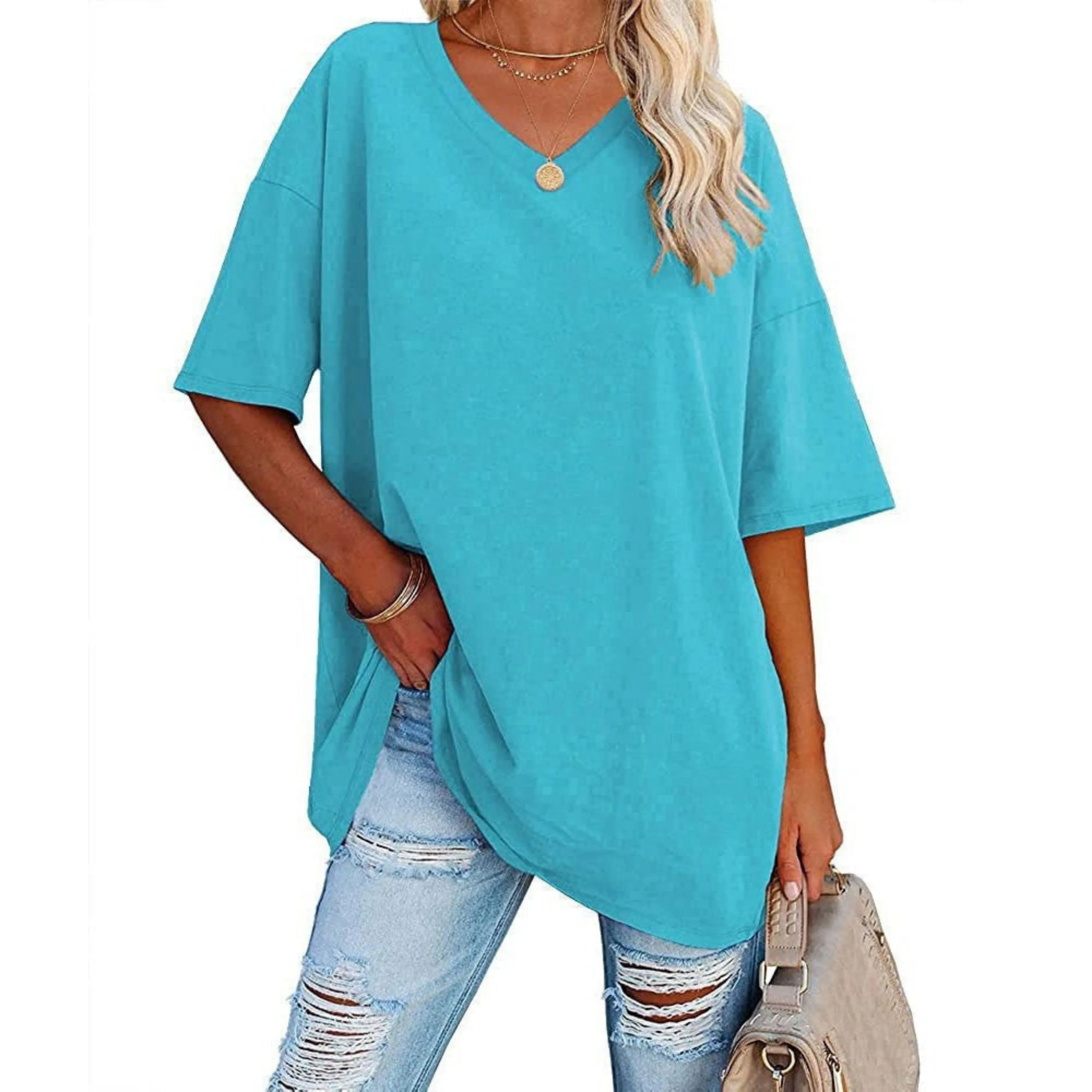 Delia® | Women's oversized V-neck shirt