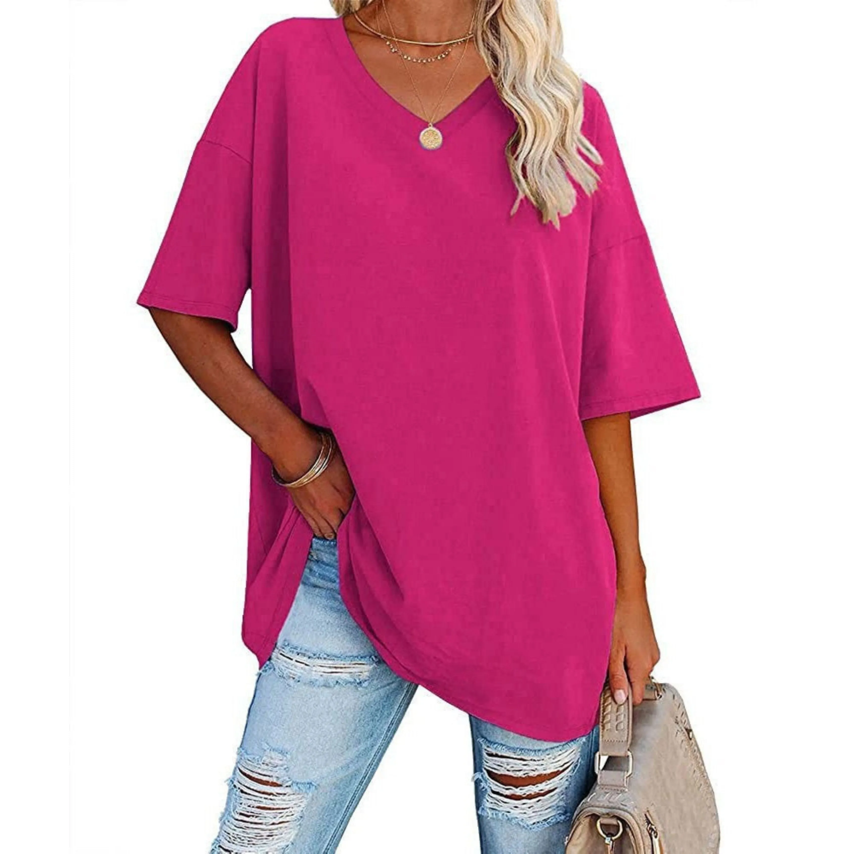 Delia® | Women's oversized V-neck shirt