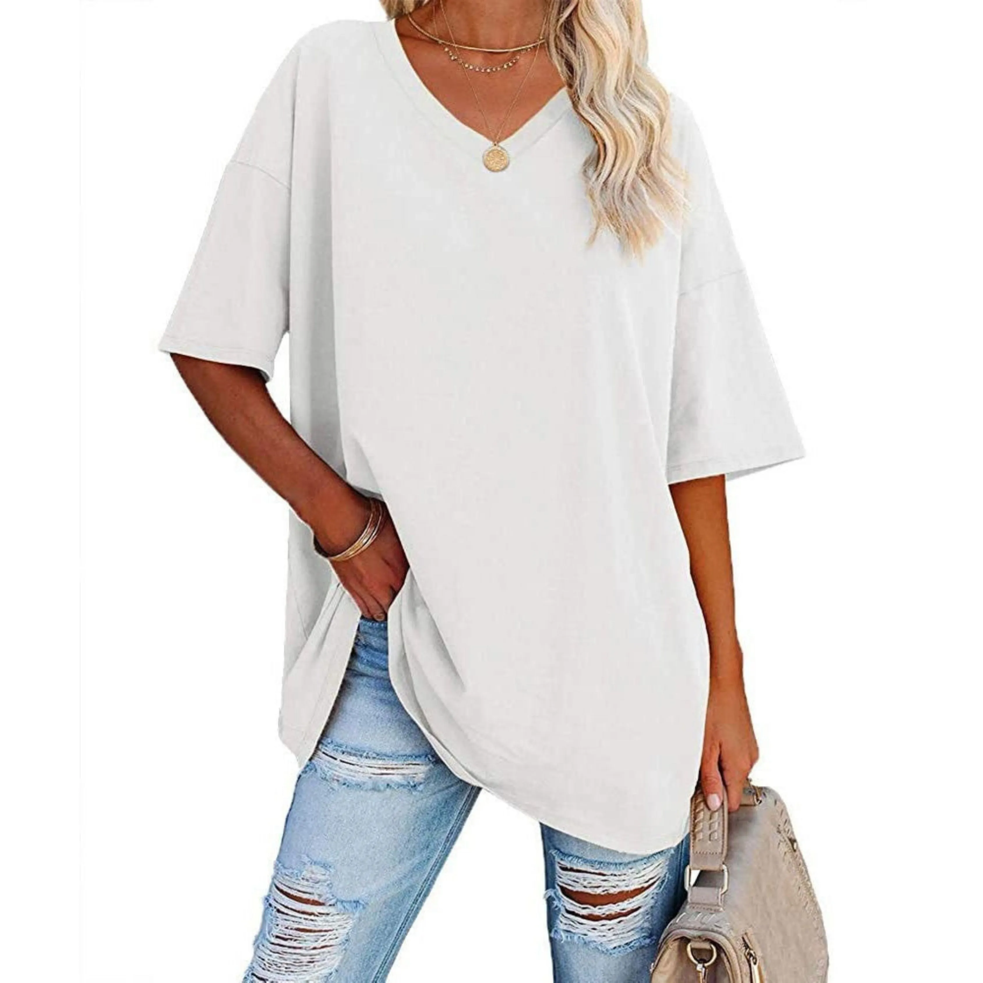 Delia® | Women's oversized V-neck shirt