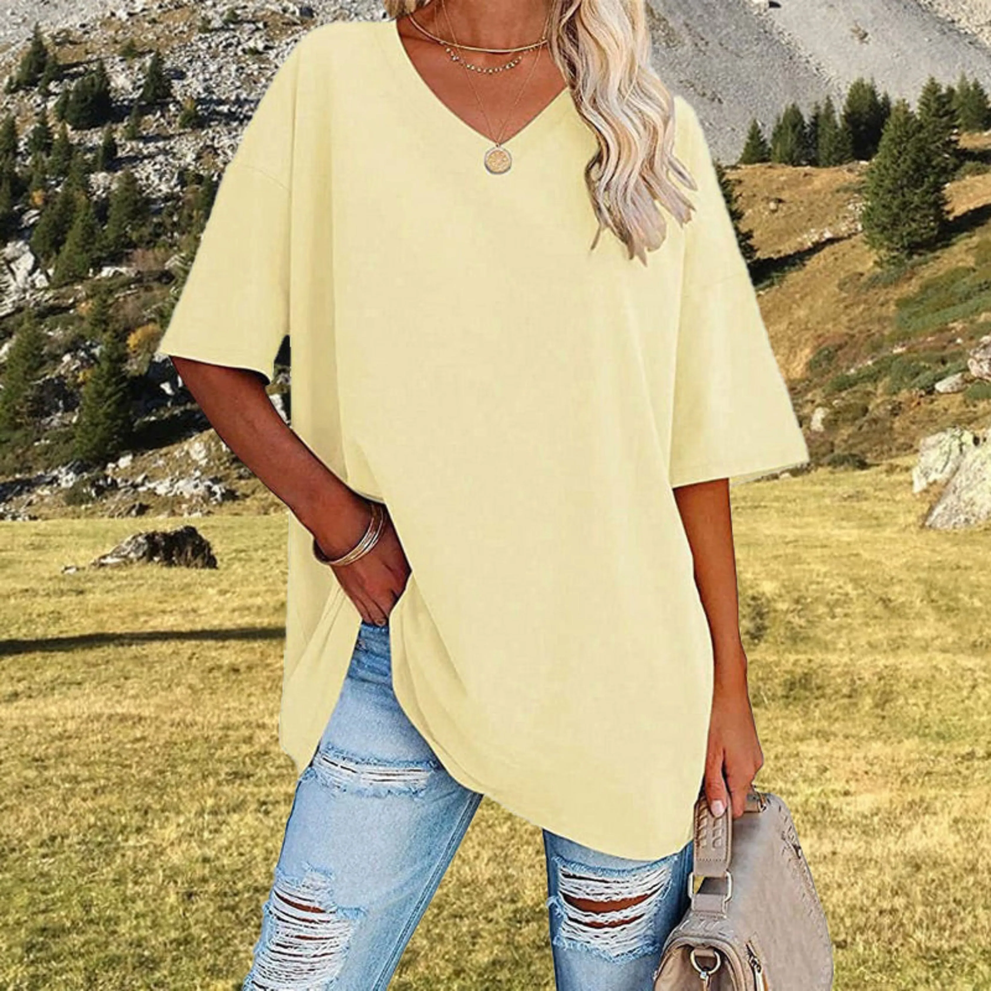 Delia® | Women's oversized V-neck shirt