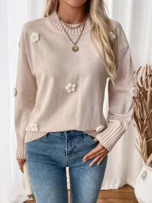 Demi Flower Round Neck Long Sleeve Sweater