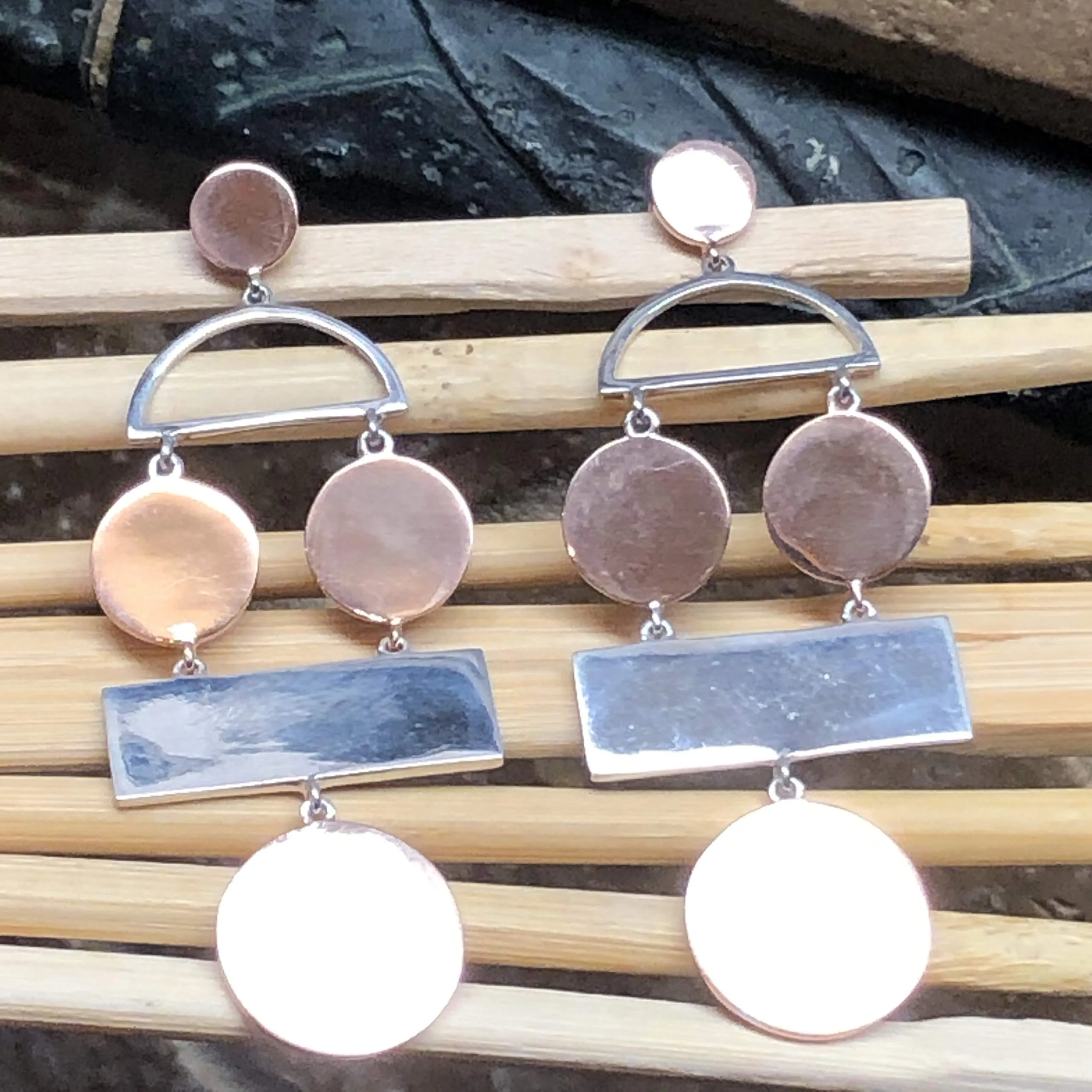 Designer Rose Gold 925 Solid Sterling Silver Earrings 60mm