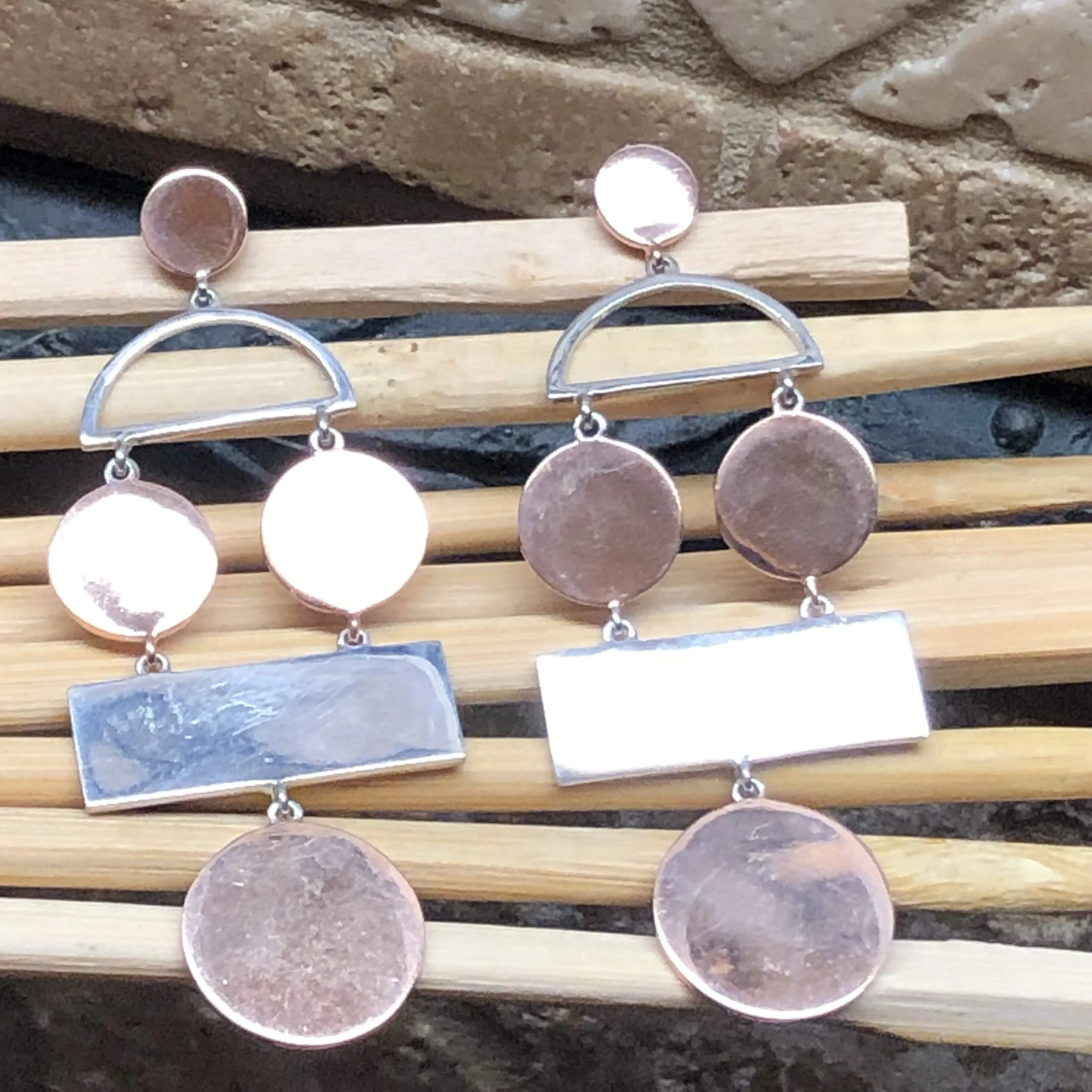 Designer Rose Gold 925 Solid Sterling Silver Earrings 60mm
